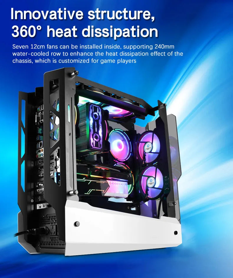 Ark ATX Mid-Tower PC Gaming Case, Non-Closed Case Tempered Glass Panel, 5 x Case Fans Installation Position - Front IO USB 3.0 Port, White - Not Include Fans Ark ATX Mid-Tower PC Gaming Case, Non-Closed Case Tempered Glass Panel, 5 x Case Fans Installation Position - Front IO USB 3.0 Port, White - Not Include Fans